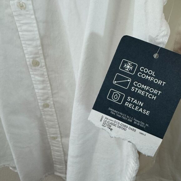 St Johns Bay NWT Large Comfort Stretch Button Front Shirt White Cotton Womens - Picture 5 of 13
